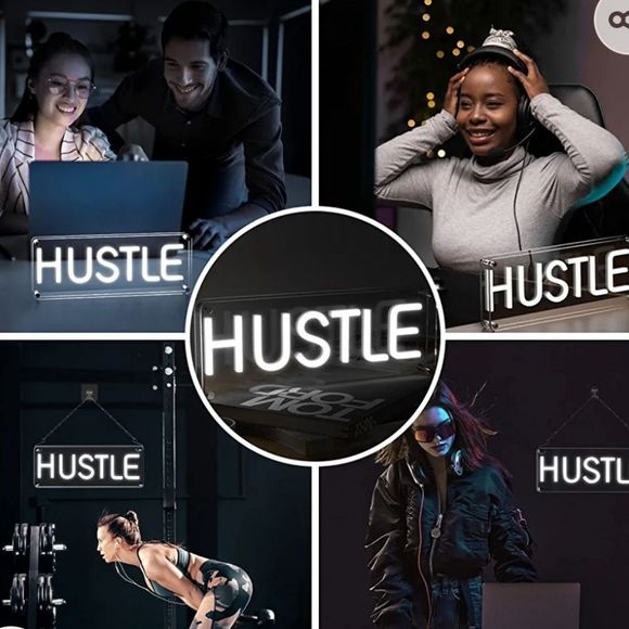 InnoVibe White LED Neon Hustle Hanging ir Freestanding Sign - Picture 2 of 10